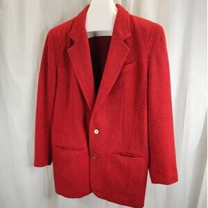 Liz Wear Vintage Red Wool Blend Confetti Blazer, 14